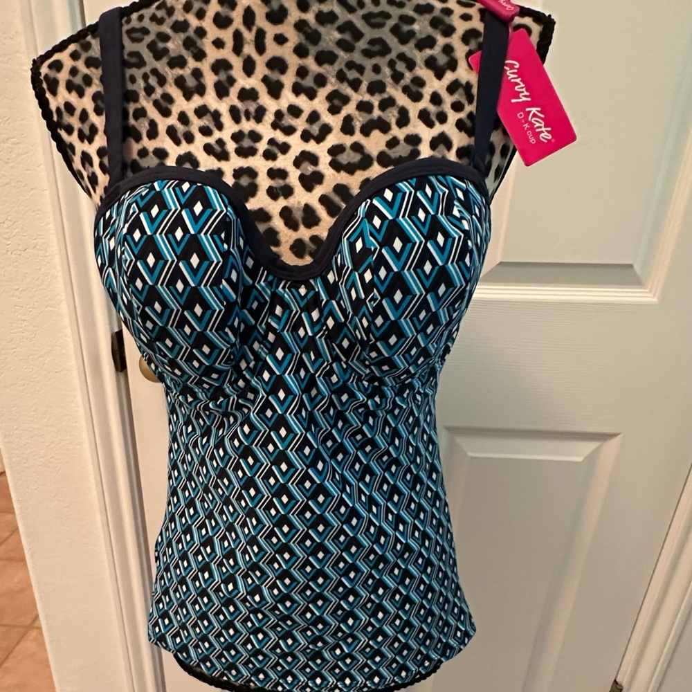 Curvy Kate Blue Geometric Underwire Tankini Top 36D